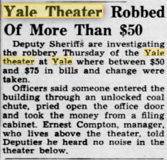 Yale Theatre - MAY 20 1949 ROBBED